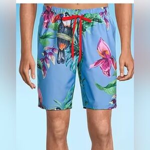 Oasis Swim Trunks Men’s Large Blue Tropical Mesh Lining Board Pockets Shorts